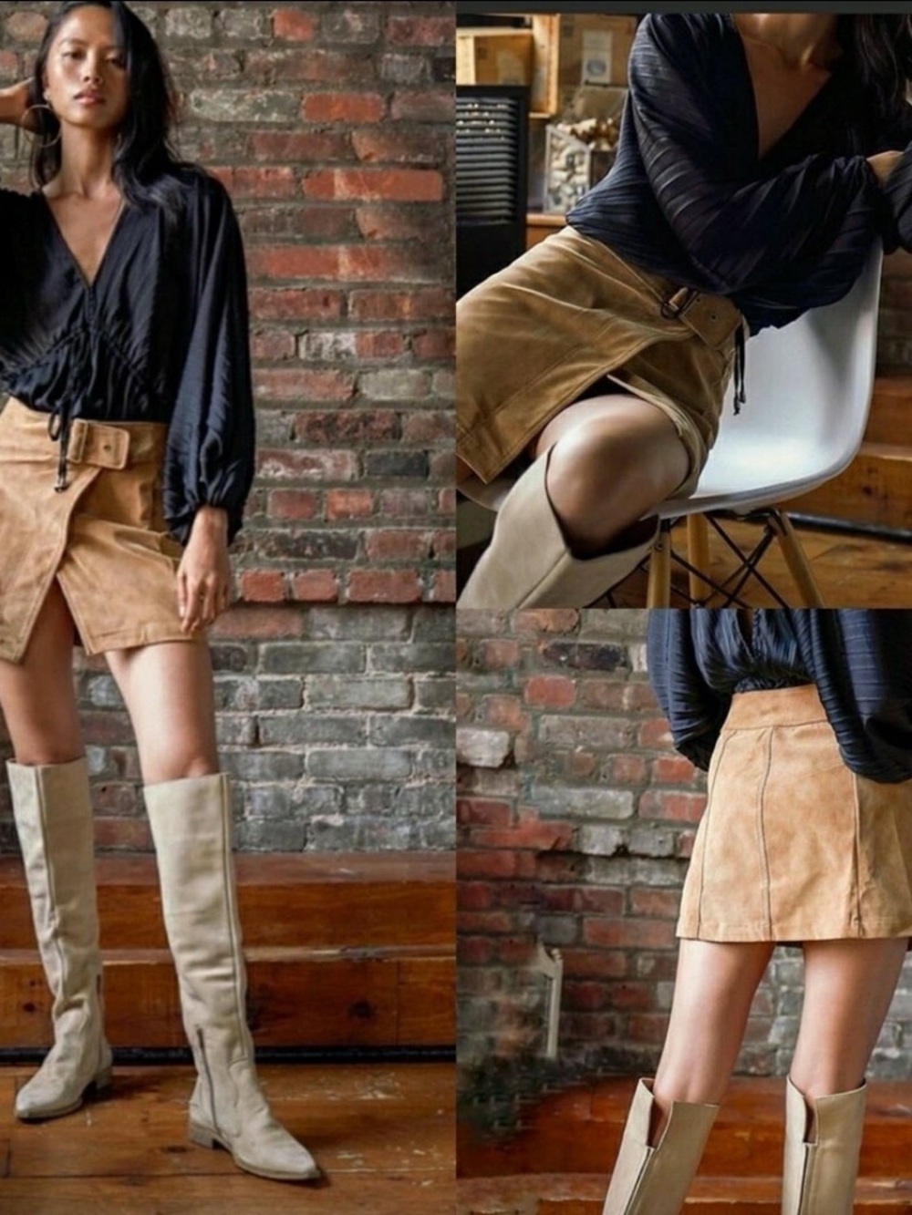 Free People Ari Suede Wrap Mini Skirt in Tan